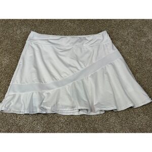 CooRun Womens White Athletic Tennis Skort Mesh Ruffle Hem L Preppy Athleisure